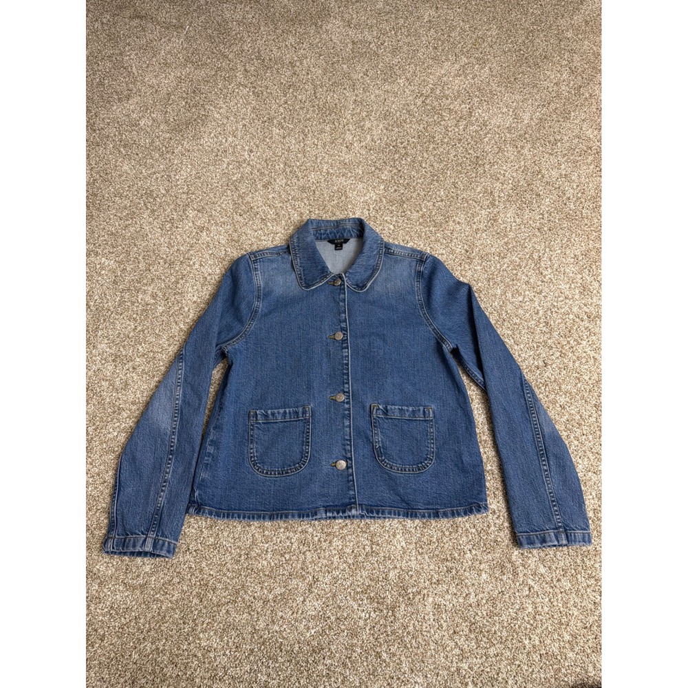 J.Crew Womens Blue Denim Swing Jacket Oversized Peter Pan Collar XS Fall Layer